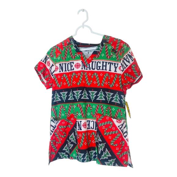 Revel Premium Stretch Scrub Top Christmas V Neck Multicolor Medium Lot of 5 - Picture 7 of 12